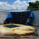 Internal corrosion inside a fire water storage tank during inspection