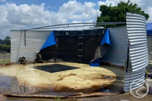 Internal corrosion inside a fire water storage tank during inspection